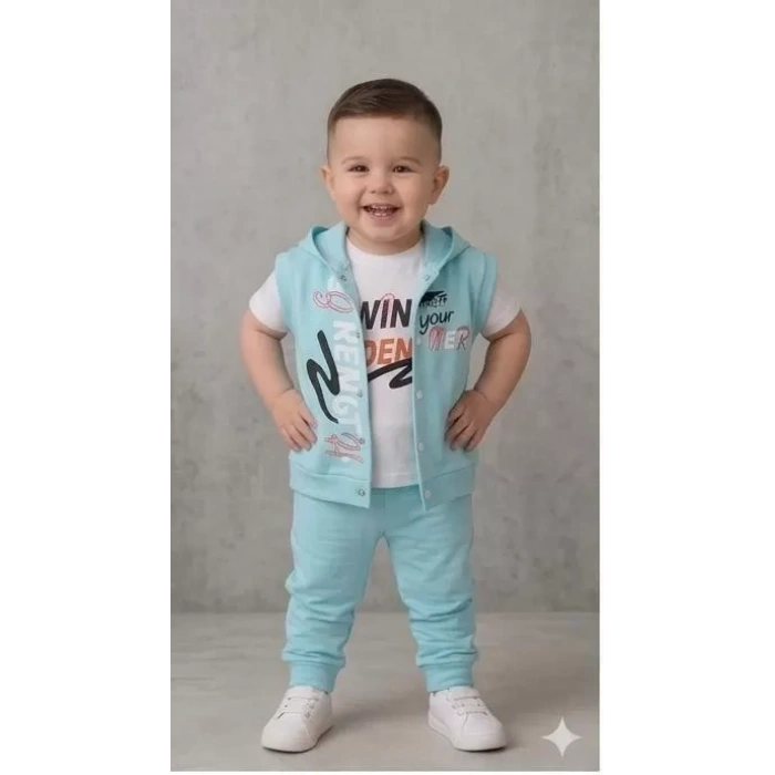 1/4 Yaş Winner Baskılı Yelekli 3lü Çocuk Takımı