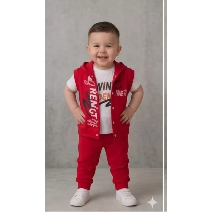 1/4 Yaş Winner Baskılı Yelekli 3lü Çocuk Takımı