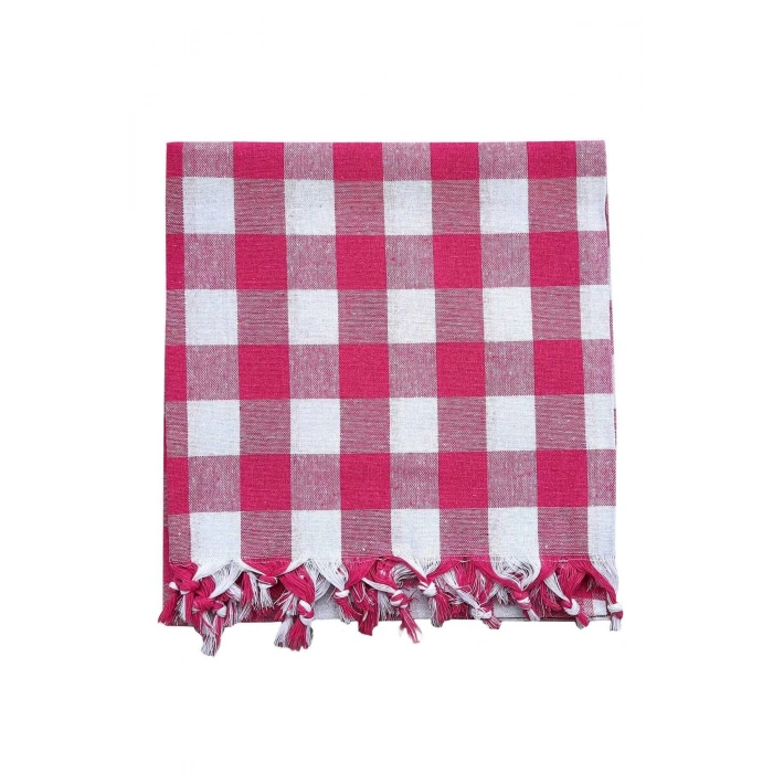 150x150 Cm Kareli Yer Sofra Bezi Piknik Masa Örtüsü Saçaklı