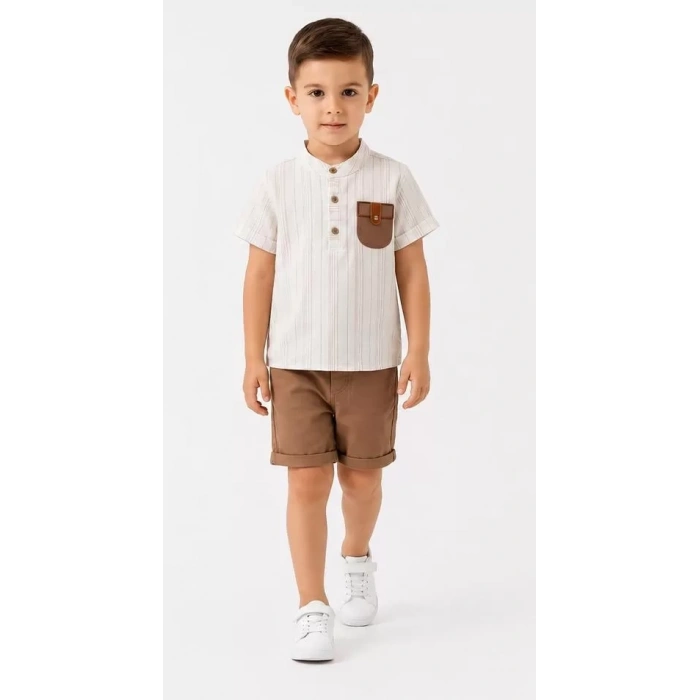 2/5 Yaş Keten Gömlek Gabardin Şort Çocuk Takımı