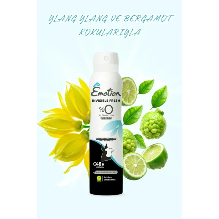 2 Adet Emotion Invisible Fresh Black & White Kadın Deodorant 150ml Vegan, Leke Bırakmaz