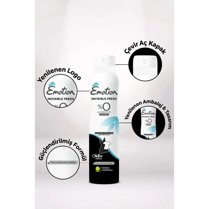 2 Adet Emotion Invisible Fresh Black & White Kadın Deodorant 150ml Vegan, Leke Bırakmaz