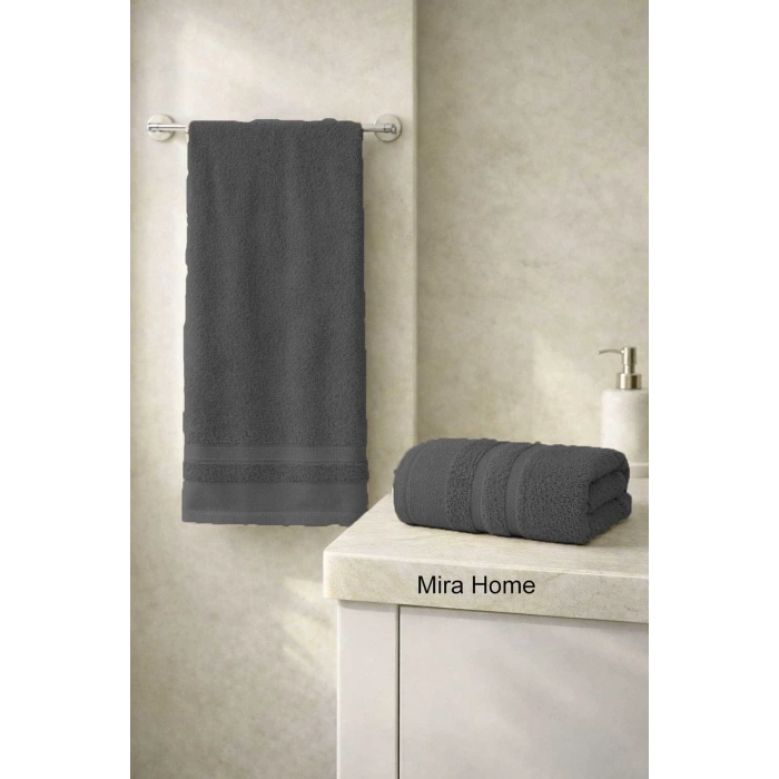 2 Parça Pamuklu Banyo Havlu Seti Ayla Antrasit