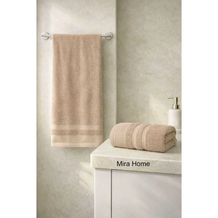 2 Parça Pamuklu Banyo Havlu Seti Ayla Bej