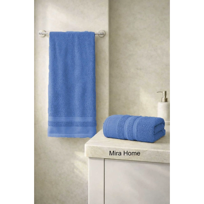 2 Parça Pamuklu Banyo Havlu Seti Ayla Mavi