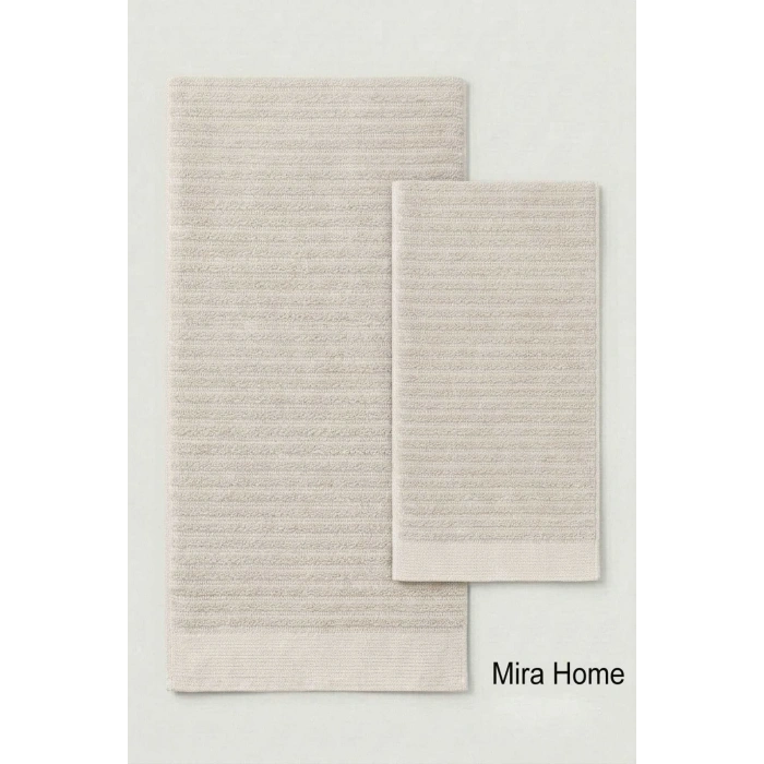 2 Parça Pamuklu Banyo ve El Yüz Havlu Seti Şeyda Krem