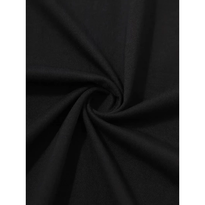 20/1 Penye Compack Palmiye Baskılı Oversize Bisiklet Yaka Kısa Kol T-shirt - Siyah