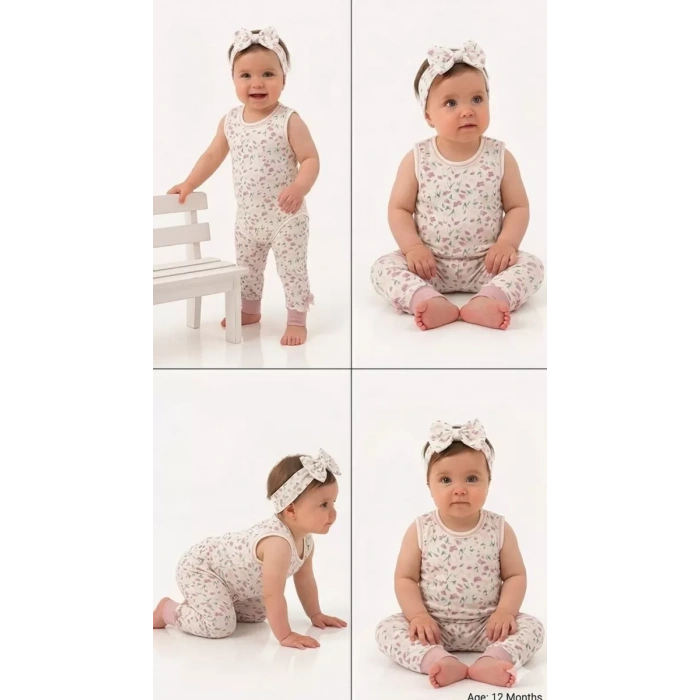 3/12 Ay Bandanalı Askılı Pamuk Bebek Takımı