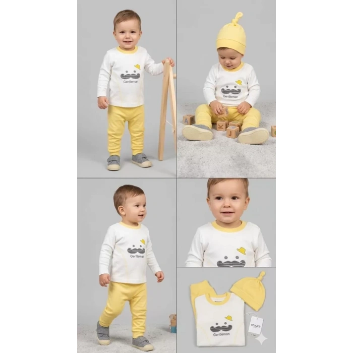 3/12 Ay Gentilmen Baskılı 3 Parça Bebek Takımı
