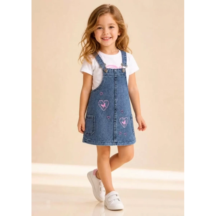 3/7 Yaş Etekli Denim Salopet Çocuk Takımı