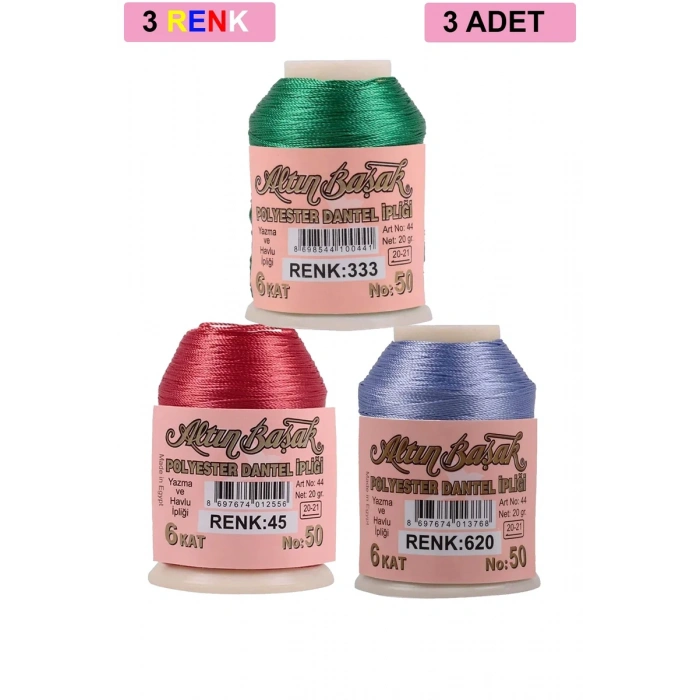 3 Adet Altınbaşak Oya ve Dantel İpi 20 gr - Biçomi - No: 045 - 620 - 333