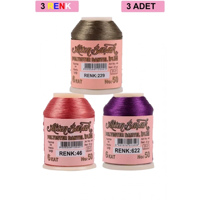 3 Adet Altınbaşak Oya ve Dantel İpi 20 gr - Biçomi - No: 046 - 622 - 229