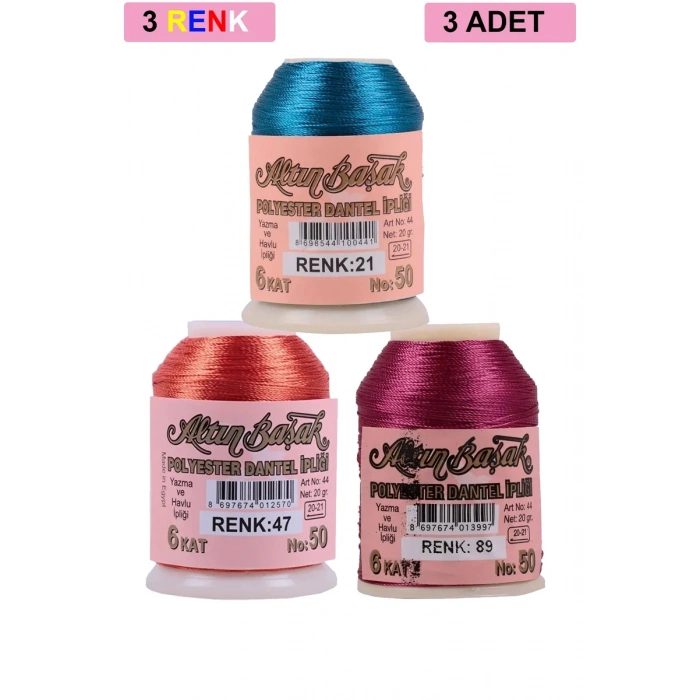 3 Adet Altınbaşak Oya ve Dantel İpi 20 gr - Biçomi - No: 047 - 089 - 021