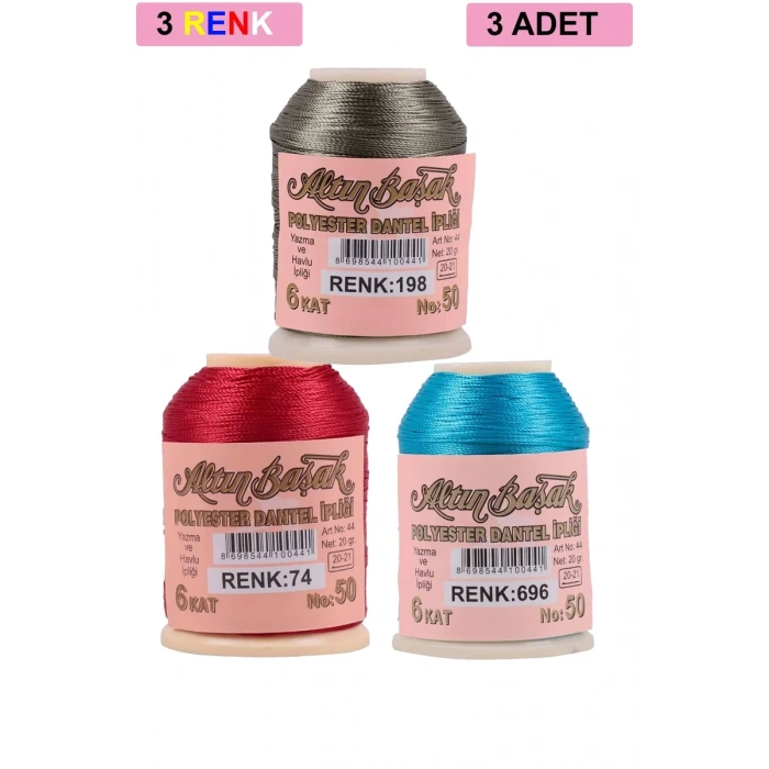 3 Adet Altınbaşak Oya ve Dantel İpi 20 gr - Biçomi - No: 074 - 696 - 198