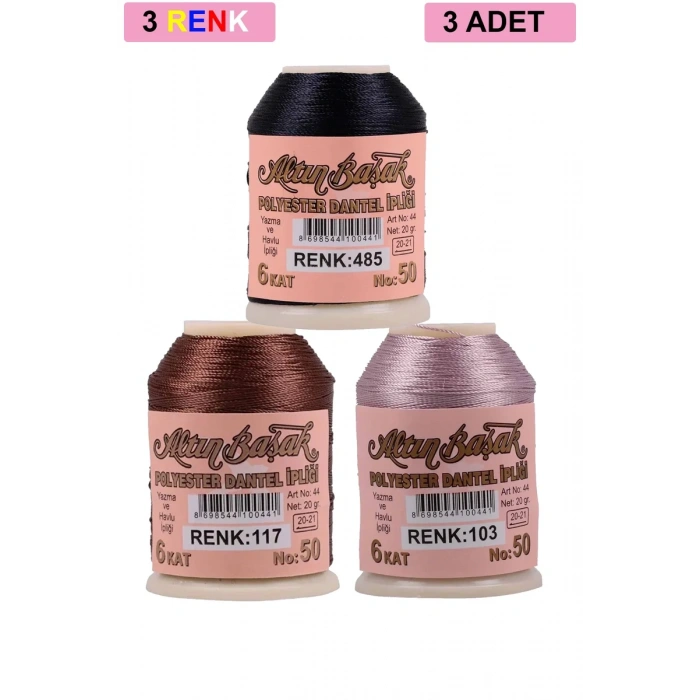 3 Adet Altınbaşak Oya ve Dantel İpi 20 gr - Biçomi - No: 117 - 103 - 485