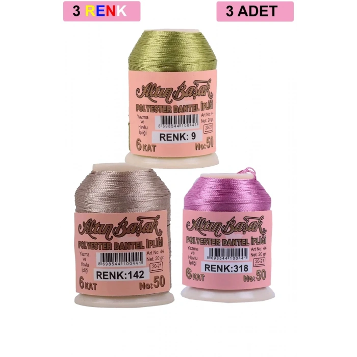3 Adet Altınbaşak Oya ve Dantel İpi 20 gr - Biçomi - No: 142 - 318 - 009