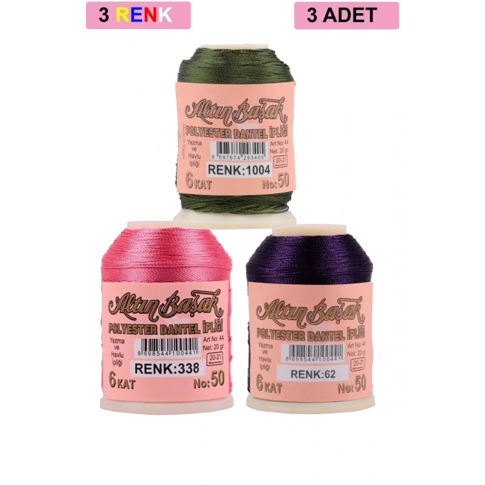 3 Adet Altınbaşak Oya ve Dantel İpi 20 gr - Biçomi - No: 338 - 062 - 1004