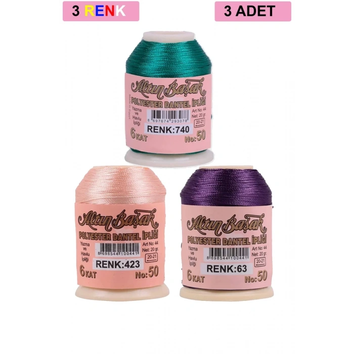 3 Adet Altınbaşak Oya ve Dantel İpi 20 gr - Biçomi - No: 423 - 063 - 740