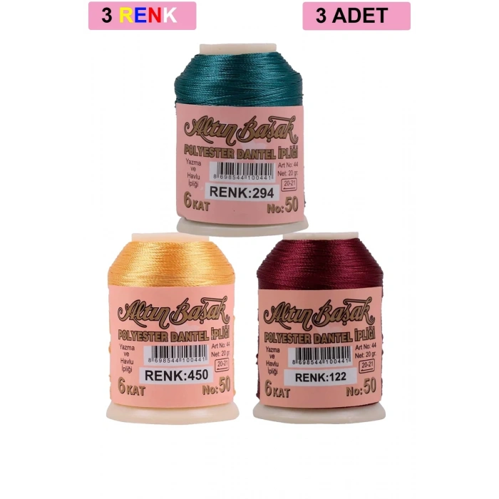 3 Adet Altınbaşak Oya ve Dantel İpi 20 gr - Biçomi - No: 450 - 122 - 294