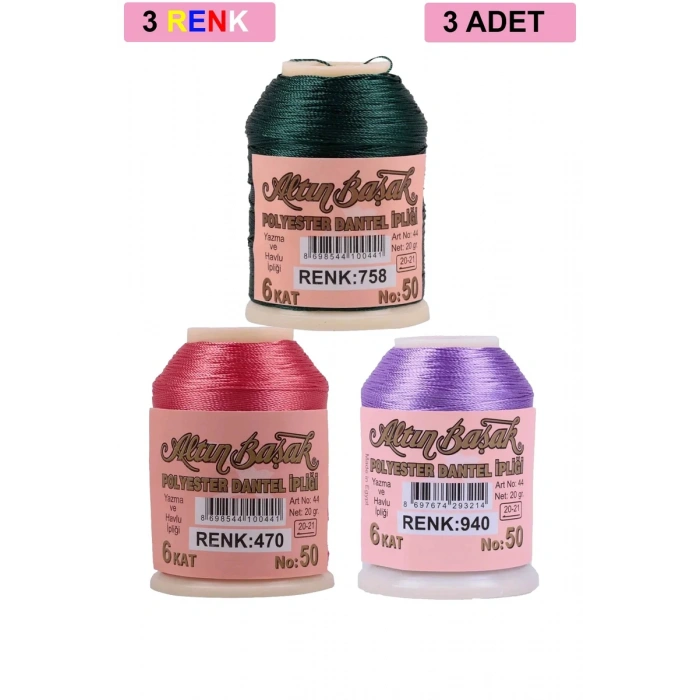 3 Adet Altınbaşak Oya ve Dantel İpi 20 gr - Biçomi - No: 470 - 940 - 758