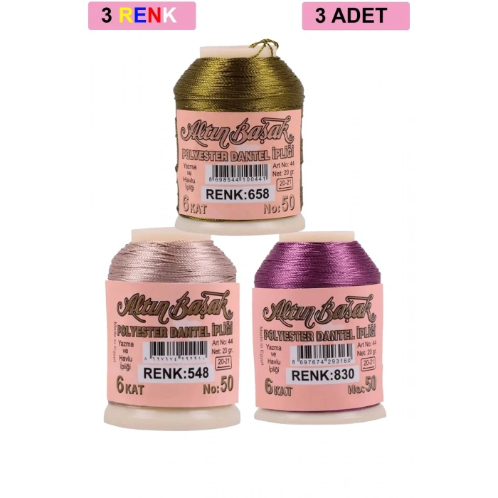 3 Adet Altınbaşak Oya ve Dantel İpi 20 gr - Biçomi - No: 548 - 830 - 658
