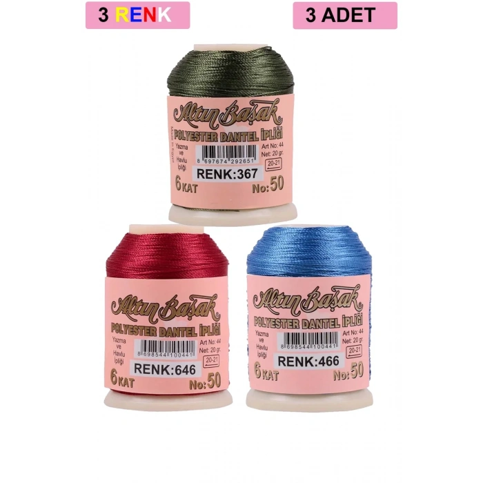 3 Adet Altınbaşak Oya ve Dantel İpi 20 gr - Biçomi - No: 646 - 466 - 367