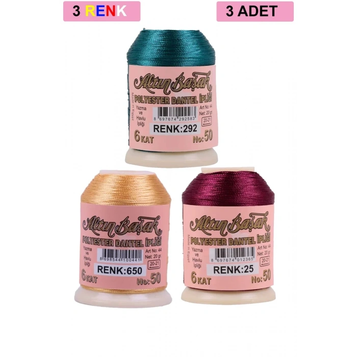 3 Adet Altınbaşak Oya ve Dantel İpi 20 gr - Biçomi - No: 650 - 025 - 292