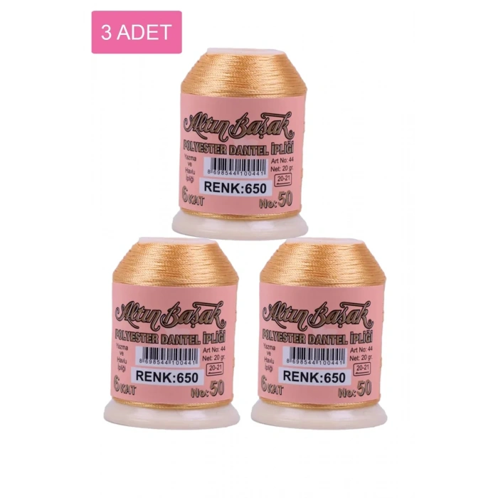 3 Adet Altınbaşak Oya ve Dantel İpi 20 gr - Biçomi - No: 650