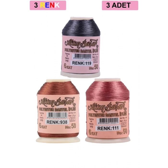 3 Adet Altınbaşak Oya ve Dantel İpi 20 gr - Biçomi - No: 938 - 111 - 119