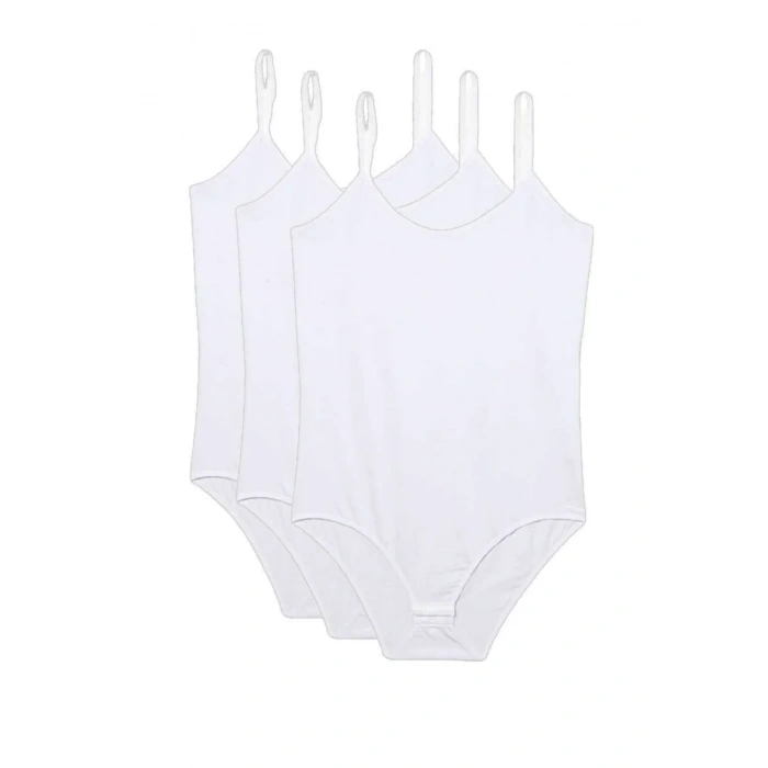 3 Adet İp Askılı Kadın Çıtçıtlı Body Beyaz
