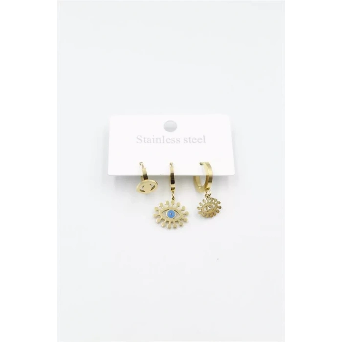 3lü Göz Küpe - Altın