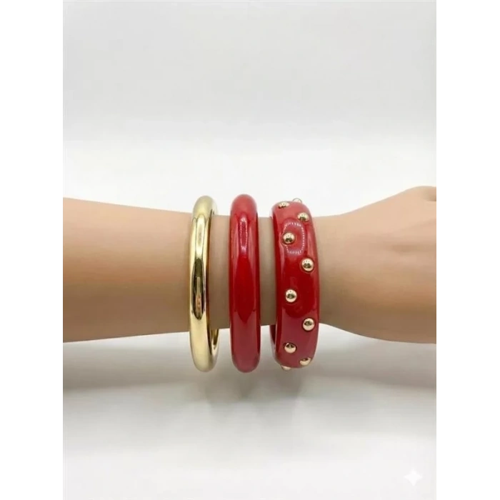 3Lü Set Bilezik - Kırmızı