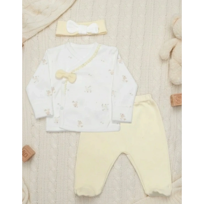 Bistyle 3lü Zıbın Takım Welcome Baby Duck 13104 Sarı-ekru