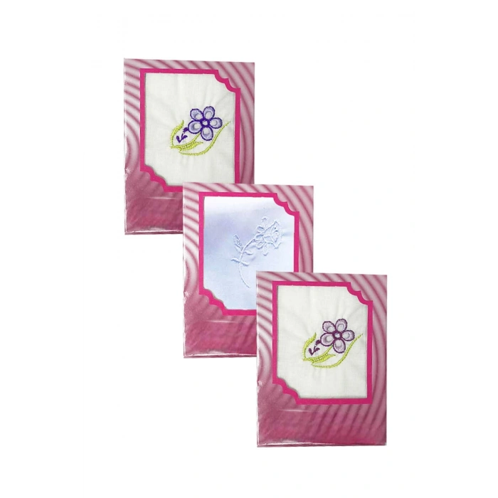3’lü Özel Paket Premium Kadın İşlemeli Mendil Seti  %100 Pamuk 28x28 Cm