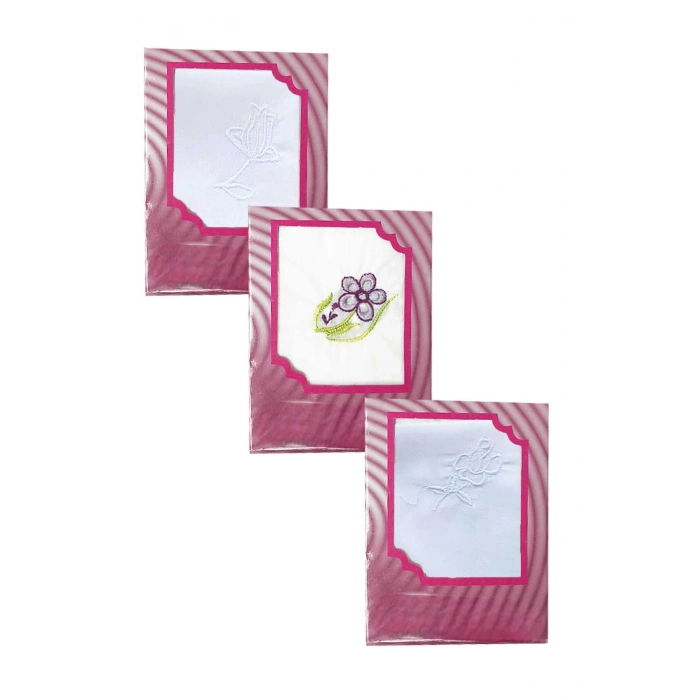 3’lü Özel Paket Premium Kadın İşlemeli Mendil Seti  %100 Pamuk 28x28 Cm