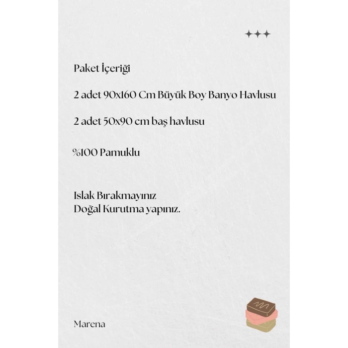 4 Parça Büyük Boy Banyo Havlu Takımı %100 Pamuklu Marena Bej Krem