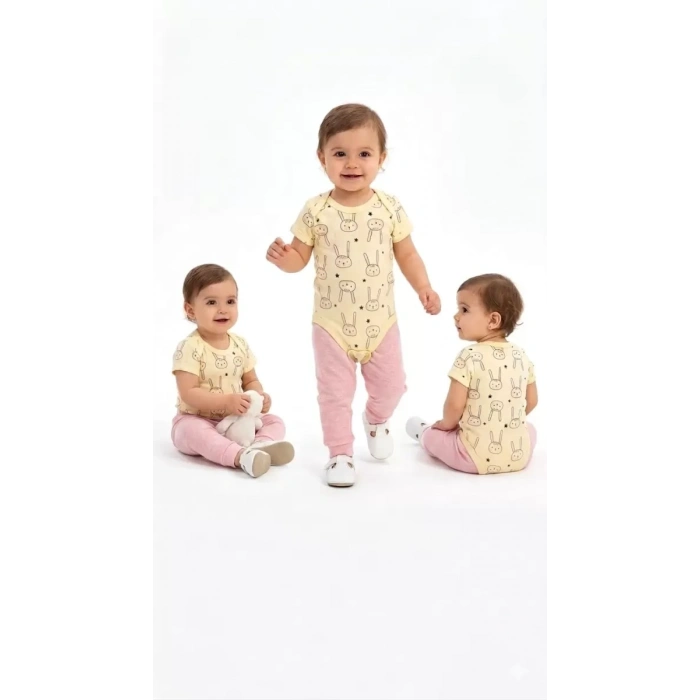 6/18 Ay Baskılı Zıbınlı Penye Bebek Takımı