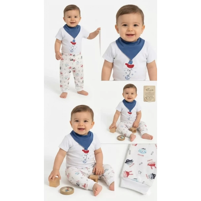 6/18 Ay Fularlı Çıtçıtlı Bady Bebek Takımı