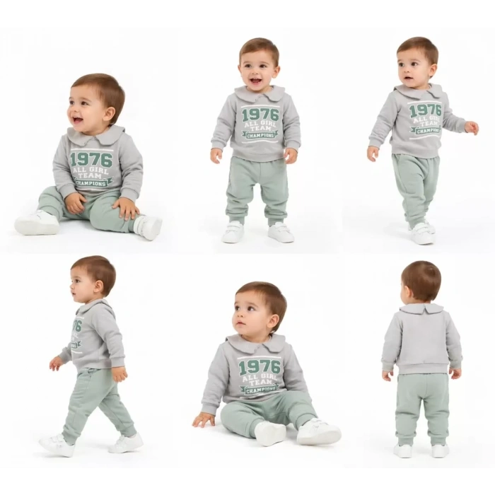 6/24 Ay Bebe Yakalı Penye Bebek Takımı