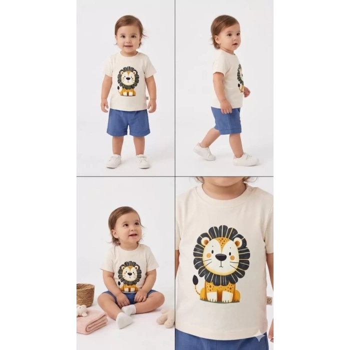 6/24 Ay Keten Şortlu Basic Bebek Takımı