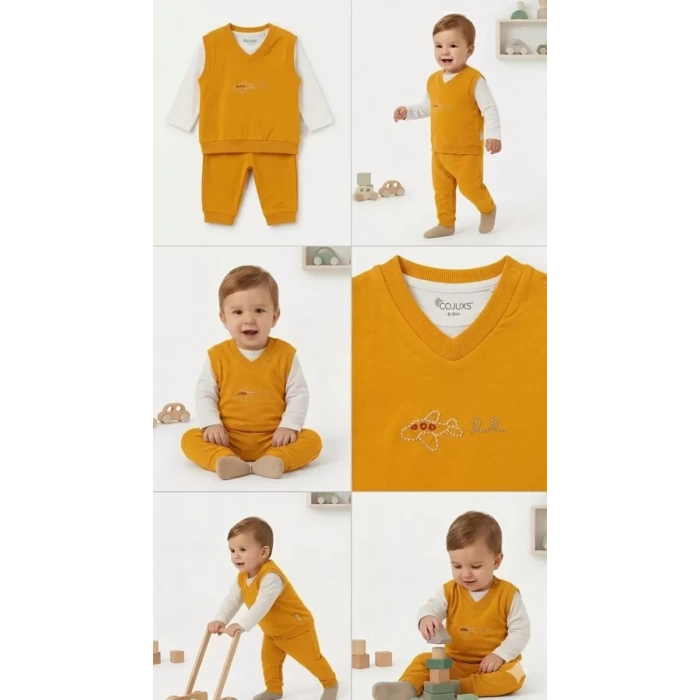 6/24 Ay Yelekli Badyli 3 Parça Bebek Takımı