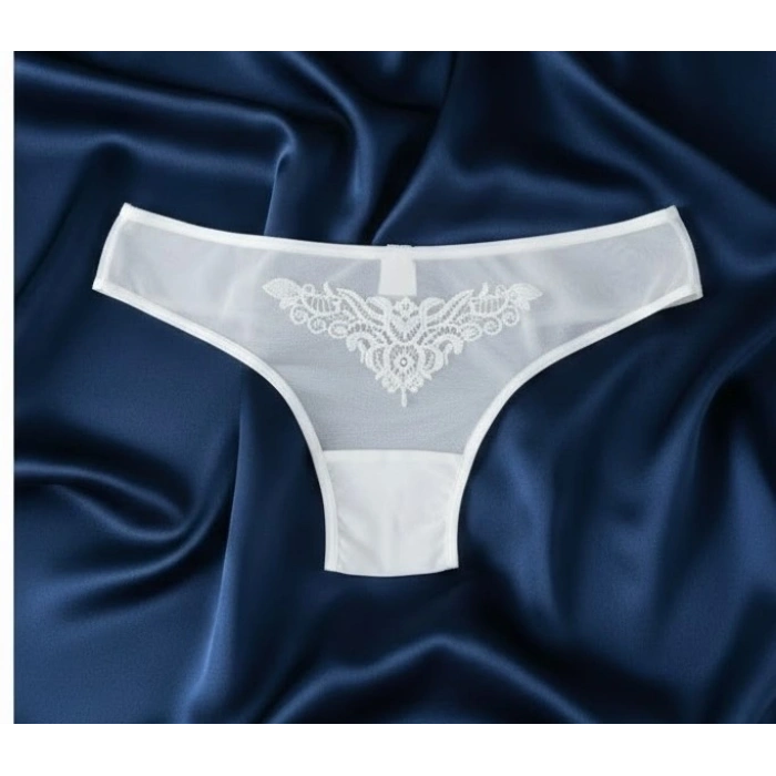 Bicomi Güpürlü Taşlı Beyaz Tül Fantezi Külot