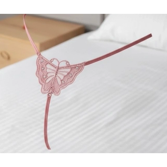 Bicomi Arkası Kelebek Desenli Vizon Fantezi Tanga String