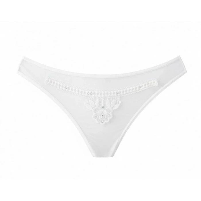 Bicomi Beyaz Nakış Desenli Taşlı Fantezi Tanga String