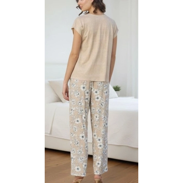 Bicomi Çiçek Deseni V Yaka Pijama Takımı