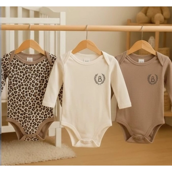 3lü Naturel Bebek Badi Zıbın -%100 Pamuk