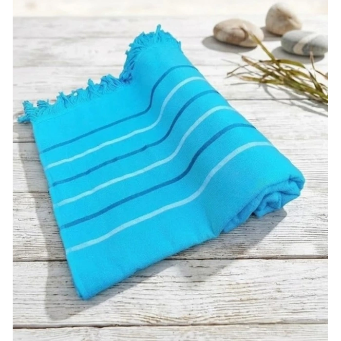 Hızlı Kuruyan, Yer Kaplamayan %100 Pamuklu Turkuaz Waves Plaj Peştemali