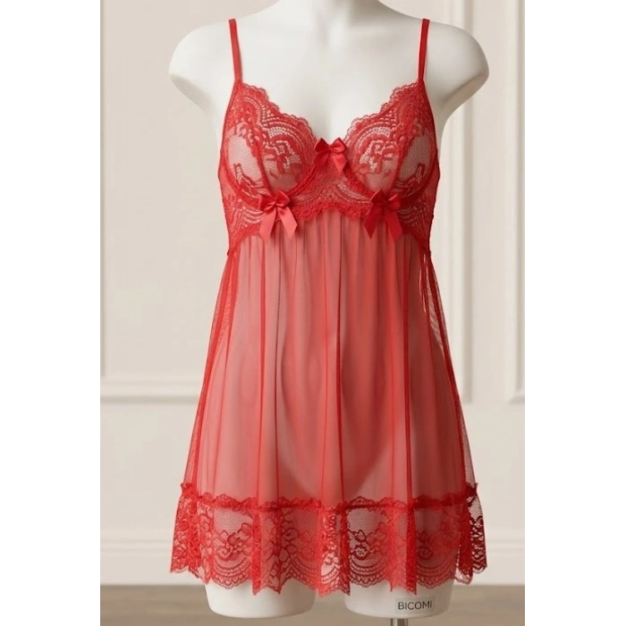 icomi Tutku Serisi: Dantel Detaylı ve Sırt Dekolteli Transparan Tül Gecelik