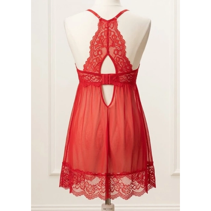 icomi Tutku Serisi: Dantel Detaylı ve Sırt Dekolteli Transparan Tül Gecelik