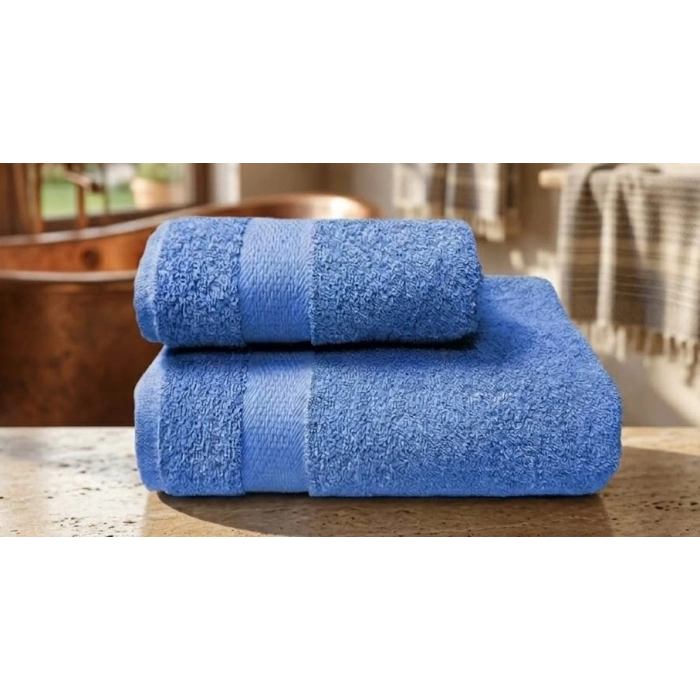Bicomi Ultra Emici & Hızlı Kuruyan (Quick-Dry) %100 Pamuklu 2’li Banyo Havlu Seti – Mavi